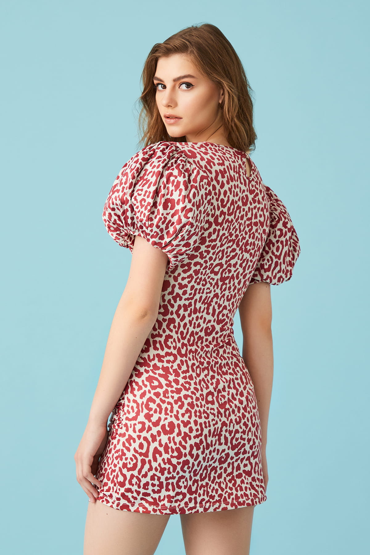 MADISON Leopard Pattern Draped Mini Dress